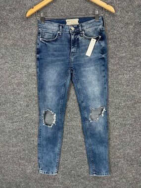 Free People Busted Knee Skinny Jeans High Waist Distressed Blue Size 25S Short